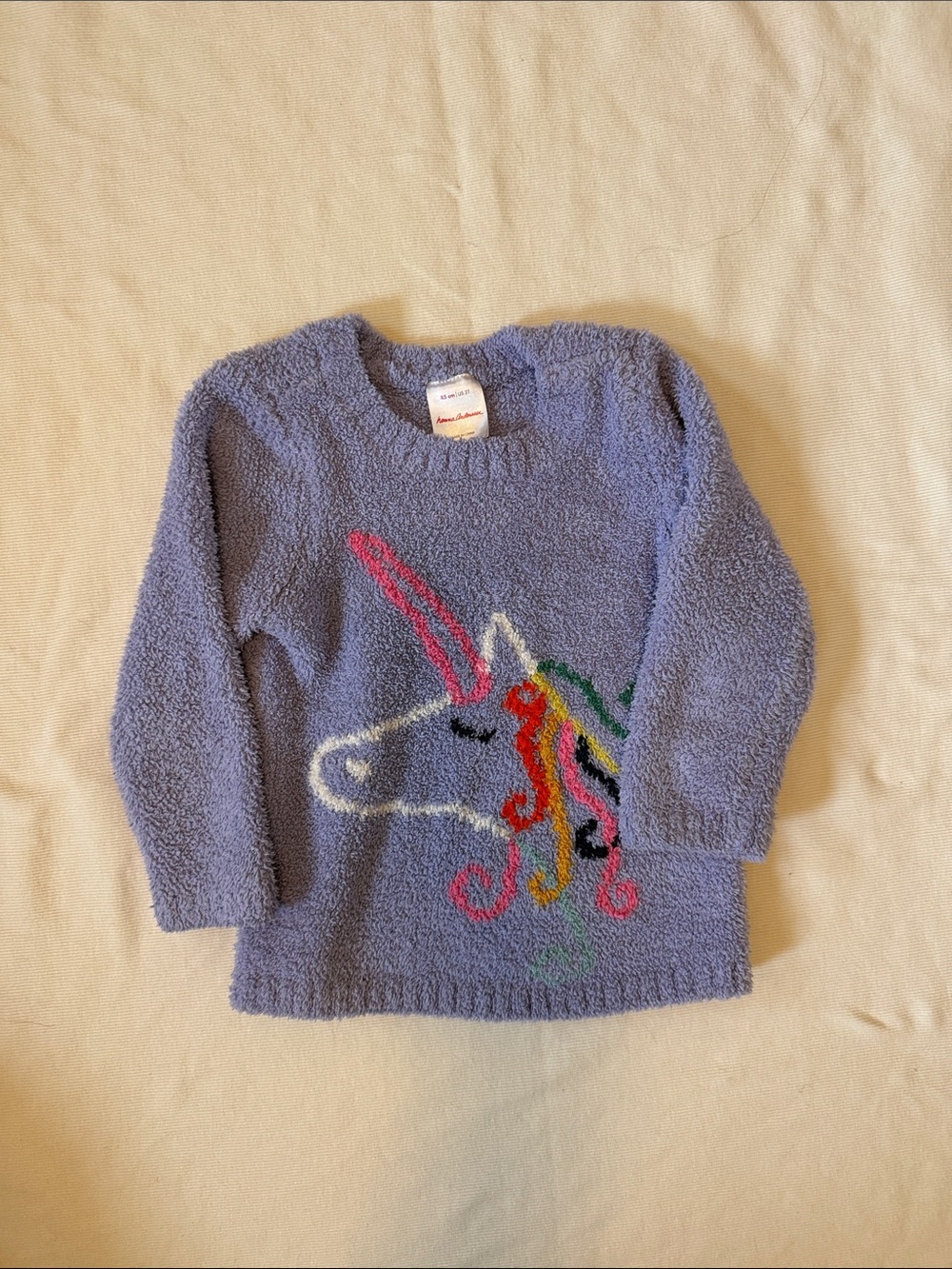 Hanna Andersson “Marshmallow” plush sweater w unicorn print (2T)